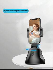 Plataforma giratoria inteligente de cámara de 360 grados compatible con iPhone y Android, trípode para difusión en vivo, soporte para teléfono móvil con seguimiento automático, para vacaciones de verano, viajes, iluminación de relleno, actividades al aire libre, palo de selfie para transmisión en vivo - Negro - Ver 4