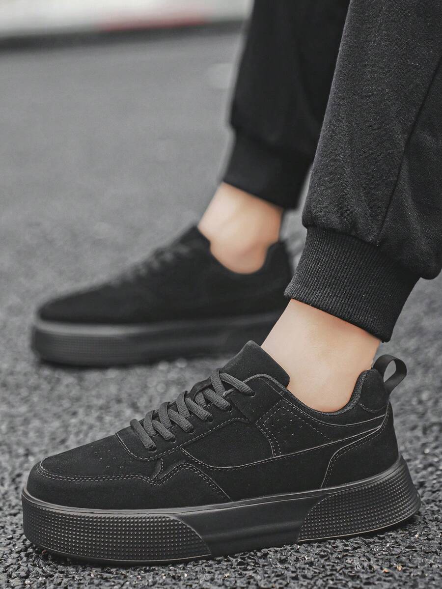 Men's Minimalist Style Solid Color Patchwork Lace-Up Low-Top Sneaker, Versatile Casual Outdoor Daily Comfort Shoes, Ideal For Jeans Sports Matching