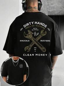 Men's Graphic T-Shirt Dirty Hands Clean ❤️Money Daily Wear 100% Cotton Unisex Gift Idea For Him Her  Streetwear Fashion Top - 黑色 - 查看 2