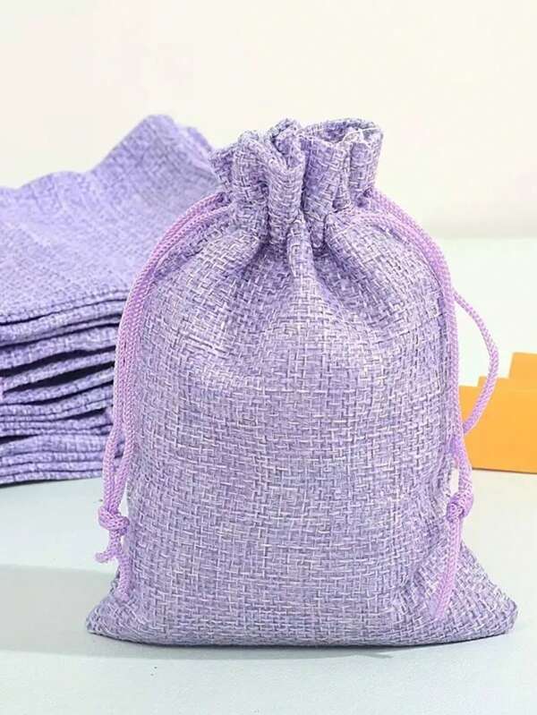 50pcs Elegant Purple Linen-Like Drawstring Pouches - Thick And Durable Fabric, Suitable For Jewelry, Coins, And Small Gifts, Ideal For Gift Wrapping, Gift Bags | Decorative Storage Bags | Durable Fabric Bags