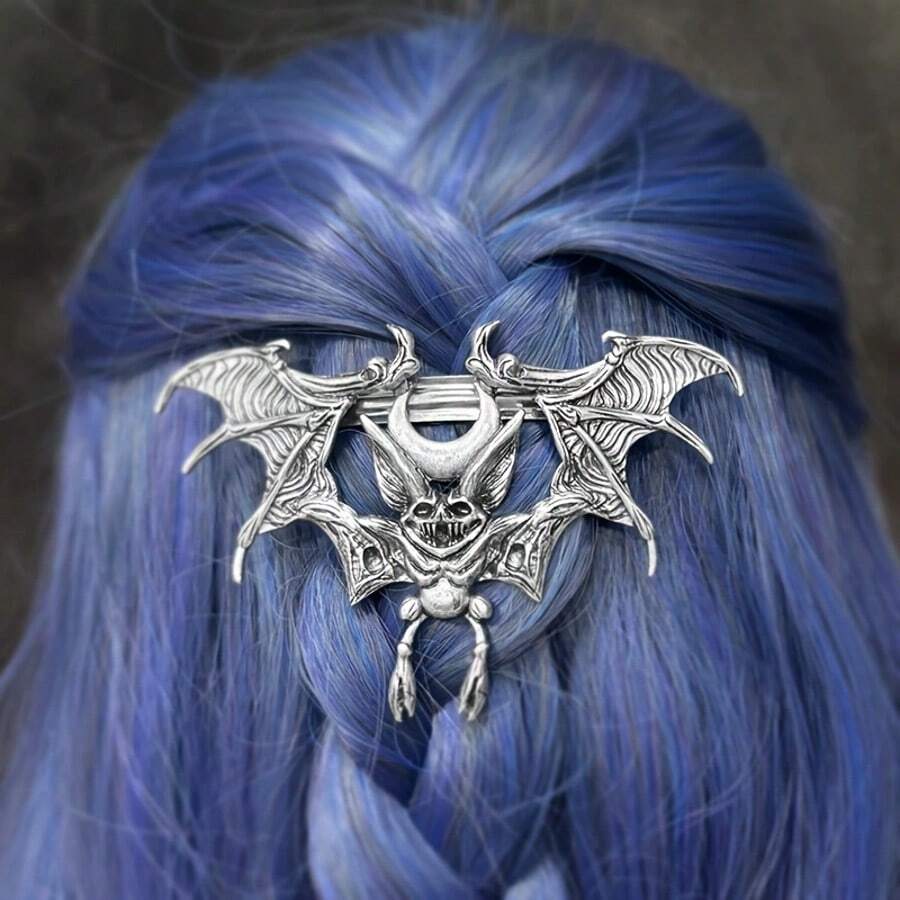 XJYHDY 1 pieza Pasador de pelo estilo retro punk, pasador de pelo vikingo con murciélago, accesorio de pelo gótico espiritual para mujer, joyería para mujer