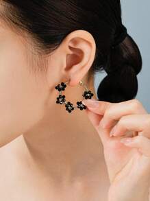 1 Pair Boho Stainless Steel Gold Plated Colorful Flower Earrings, Suitable For Women Daily/Beach/Party/Festival