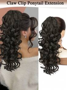 Extensión de cola de caballo de 16 pulgadas con pinza garra, extensión de cabello natural y sintético rizado y ondulado, accesorio de cabello para uso diario de mujeres