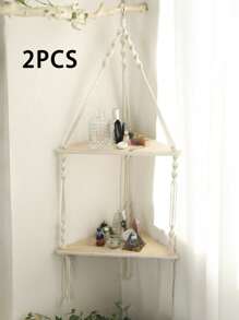 1 pieza Estantería de esquina, repisa flotante de cuerda blanca tejida a mano boho en beige, organizador de almacenamiento y decoración para dormitorio, baño, oficina, sala de estar, regalo para mamá y maestros, muy adecuado para decoración de boda en la sala de estar - para diversos espacios como paredes de la galería, dormitorios, salas de estar, cocinas, baños, dormitorios y oficinas.
