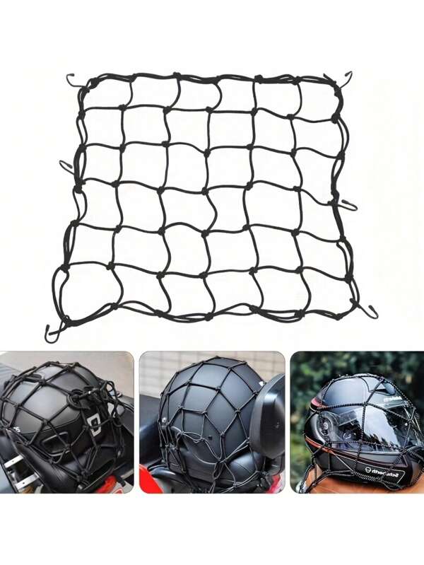 1 Stück Motorrad Gepäcknetz, strapazierfähiges elastisches Netz mit 6 verstellbaren Kunststoffhaken, hochelastisches Aufbewahrungsnetz Rack als Halterung für Motorradhelme, geeignet für Motorrad, ATV, Fahrrad, Roller