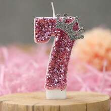 1 件生日数字蜡烛，粉色皇冠生日蛋糕蜡烛，用于蛋糕装饰的闪光数字蜡烛，适合女孩、女士、周年庆典，可用于生日、周年纪念、退休派对、婚礼 - 粉色 - 查看 8