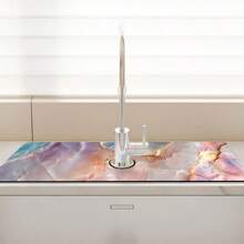 Faucet Mat, Mother-Of-Pearl & Ocean Design Faucet Splash Guard, Adds Texture To Space, Bathroom Faucet Anti-Splash Mat, Anti-Moisture Anti-Slip Faucet Mat, Kitchen Countertop Accessory, Kitchen & Dining Table Accessory, Sink Drainage Mat, Anti-Moisture Absorbent Mat, Absorbent Drainage Mat For Dishes, Multi-Function Absorbent Anti-Slip Mat