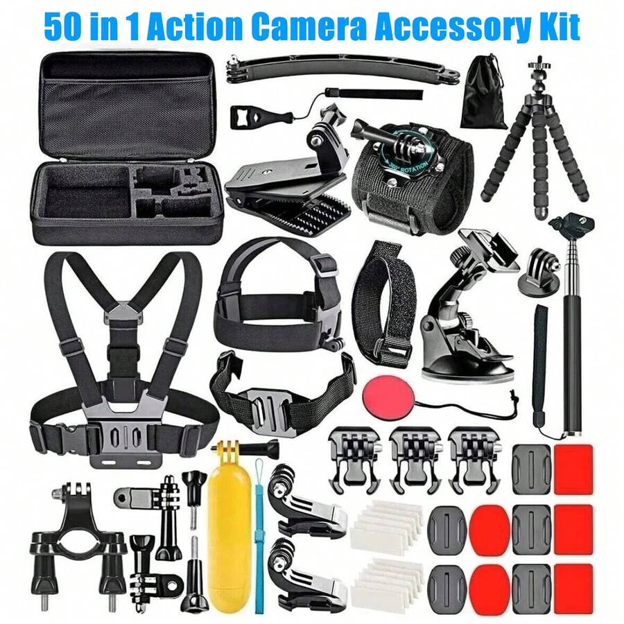 50 Pcs For Gopro Hero 13 12 10 11 12 9 Accessory Kit Bundle Chest Head Mount - màu đen - Xem 1