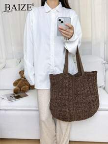 ENBEI Women's Large Capacity Hollow Handbag, Hollow Tote Bag, Shoulder Bag, Beach Wallet, Perfect For Summer, Vacation And Daily Use, Travel Essentials, Holiday Essentials,Mother's Day Gift, Wallet Essentials, Teacher Gift, School Supplies, Beach Tote Bag Beige With Pockets - Black - View 8