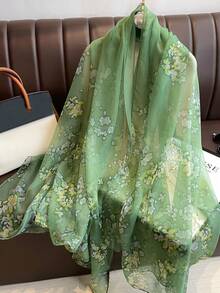 1条女士印花雪纺围巾，轻盈披肩，防晒、沙滩、户外活动皆宜，也可作头巾、发带等休闲装饰。 - 綠色 - 查看 2