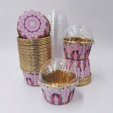Cakegiugiu Set , 50/100pcs Disposable Paper Baking Cups, Disposable Cupcake Cups With Lids, Heat Resistant Glossy Cupcake Liners, Muffin Cups - C - View 5