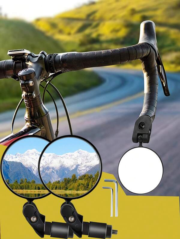 2pcs/Set Bicycle Mirrors, Handlebar End Bike Rearview Mirrors 360 Degree Adjustable Convex Glass Lens For Mountain & Road Bikes, High Definition Convex Mirror, Safe Riding Rear View, With Hex Wrench For Easy Installation