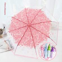 1 Pc Umbrella, Folding Cute Goddess Style, Korean Kawaii Minimalist Sakura Floral Print Transparent Umbrella