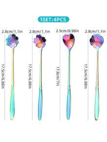 4/8-Piece Stainless Steel Creative Cutlery Set, Rose/Sakura/Chrysanthemum/Heart-Shaped Spoon, Dessert Spoon, Ice Cream Spoon, Coffee Spoon, Cake Spoon, Suitable For Restaurants, Hotels, Cafes, Bars, Schools, Home Kitchens, Christmas Gifts