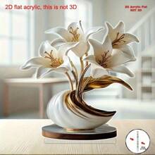 2D-Acrylvase mit goldener Lilie – elegante dekorative Skulptur in Weiß und Gold, geeignet für Zuhause, das Büro oder besondere Anlässe | Besonders geeignet für Ostern, St. Patrick's Day usw. | Tischdekoration, Bürodekor | elegantes Vasendesign | exquisite Handwerkskunst, florales Dekor