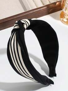 1 peça de faixa de cabeça listrada com nó, elegante e moderna, simples, de aba larga, para mulheres, adequada para uso diário, faixa de cabelo, arco de cabelo, outono