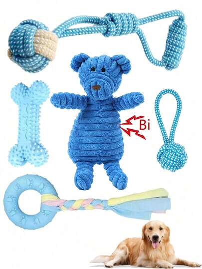 5-Piece Luxury Puppy Toys, Dog Toys, Suitable For Teething Puppies, Puppy Chew Toys, With Cute Squeaky Dog Toys, Balls And More Rope Puppy Toys, Suitable For Small Dogs Light Blue, These Toys Are The Ideal Birthday Gift For Pet Owners,