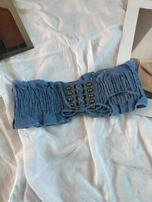 1pc New Denim Elastic Waist Belt, Adjustable Waist Cincher For Dresses, Versatile Women Waist Band Fall, Autumn, Halloween