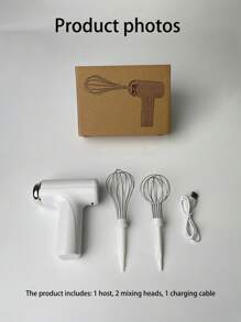 1 pieza Batidora de huevos inalámbrica para uso doméstico, con carga eléctrica, pequeña y automática con engranaje ajustable