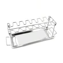 户外便携式折叠烧烤架和烤盘，可折叠鸡腿架烧烤工具 - 銀色 - 查看 5