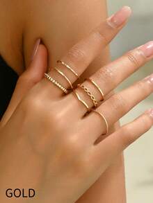 INN NEVV 1組時尚極簡可疊搭薄指環套組，適合日常佩戴