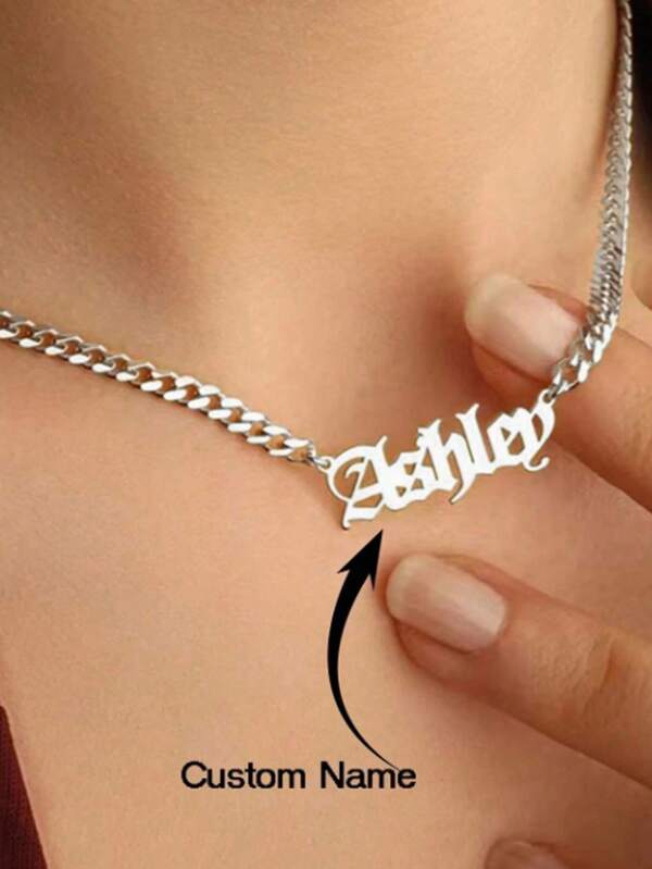 Stainless Steel NK Chain Customized Name Necklaces For Women Men, Fashion Jewelry Personalized Nameplate Pendant Necklace,Hip Hop Jewelry Gold Silver Color Chain Choker Necklace Custom Name Necklace Birthday Party Gift For Friends