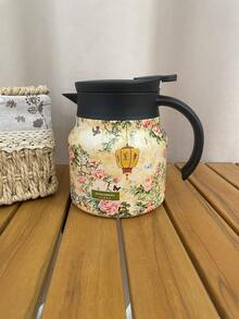 1pc 800ml UV Floral Pattern Stainless Steel Coffee/Tea Pot, Thermal Insulated Household/Office Use Large Capacity Coffee Pot - Multicolor - View 10