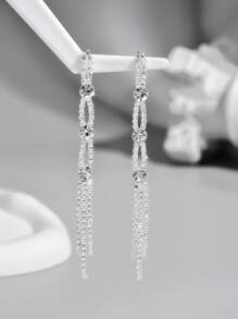 1 par de pendientes largos con borlas de rhinestone, joyería de estilo minimalista coreano para vestidos de fiesta para mujeres