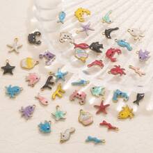 20pcs Stainless Steel Fashion Colorful Cake Seahorse Star Crab Small Pendant Tail Chain Pendant DIY Necklace Bracelet Jewelry Accessories Making