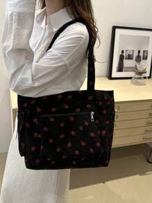 1 Fashionable Contrasting Color Bow Printed Shoulder Bag, Simple And Lightweight, Multiple Pockets, Single Shoulder Tote Bag