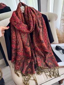 1 件 Pashmina 披肩双色佩斯利提花围巾沙滩罩裙羊绒手感狂野柔软丝滑双面围巾流苏日常生活晚礼服旅行办公室婚礼和礼物 - 彩色 - 查看 5