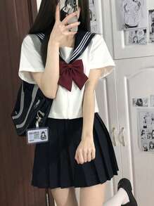 KLFYY Japanese JK Uniform Improved White Three-Piece Hand Clothes Spring And Autumn Long Sleeves Hundred Folds Overcoat