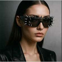 2025New 1pc Punk Style Shield Glasses With Spike,Ladies' Fashionable Glasses,Lightweight And Durable Outdoor Accessories, Outdoor Outfits, PC Lens, Decorative Party Club Accessory - Xám - Xem 7