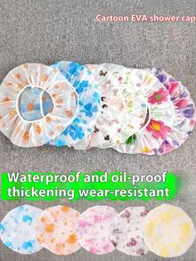 Set de 10 gorros de ducha impermeables con estampado floral, gorros de baño reutilizables y elásticos para el baño, la ducha y el baño, anti-aceite - Multicolor - Ver 3