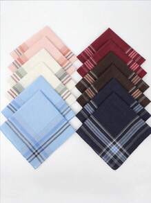 24pcs Classic Men Absorbent Plaid Handkerchiefs, Thin Old-Fashioned Style Hankie , Sweat Wiping Cloth Small Square Handkerchief,Men Accessories
