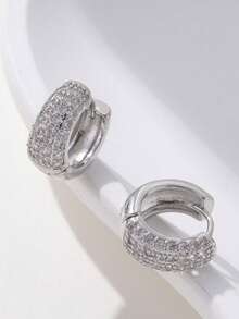 1 件/2 件时尚全锆石圆形耳环，女士优雅耳环，中性简约高端耳环，沙特国庆节礼物，万圣节珠宝，圣诞节礼物<厂家直销>