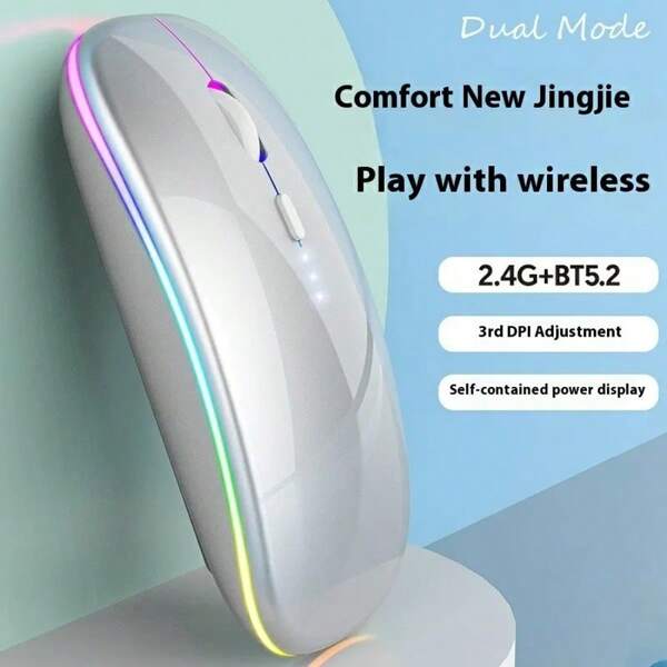 Kabellose LED-Maus für Laptop Tablet PC Bluetooth RGB wiederaufladbar Mäuse 2,4 G + Bluetooth leise Mäuse mit Beleuchtung Gaming Maus