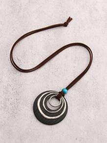 1 pieza Collar con colgante asimétrico geométrico circular simple de aleación y madera para hombre
