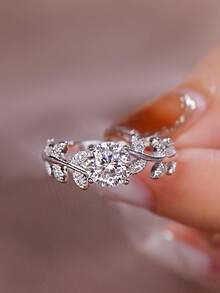 1 Pc Simplicity Laurel Four-Prong Ring 1ct Ring Moissanite Diamond Ring For Women 925 Sterling Silver Suitable Daily Wear Dating Engagement Wedding Ring, Fine Jewelry Anniversary Gift - Silver - View 1