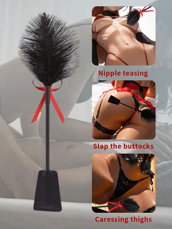 HaoQi 1 Adult Sex Toy, SM Product Sexy Feather Rapper, Sex Toys SM Product Alternative Provocative Ostrich Feather Stick SM Product SM Training, Punishment Tools, Small Black Whips