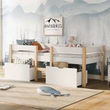 Bett Children's Bed With Fall Protection, Solid Pine Wood 90x190 Cm - White & Oak - White + Solid Wood + 90cm*200cm - View 7