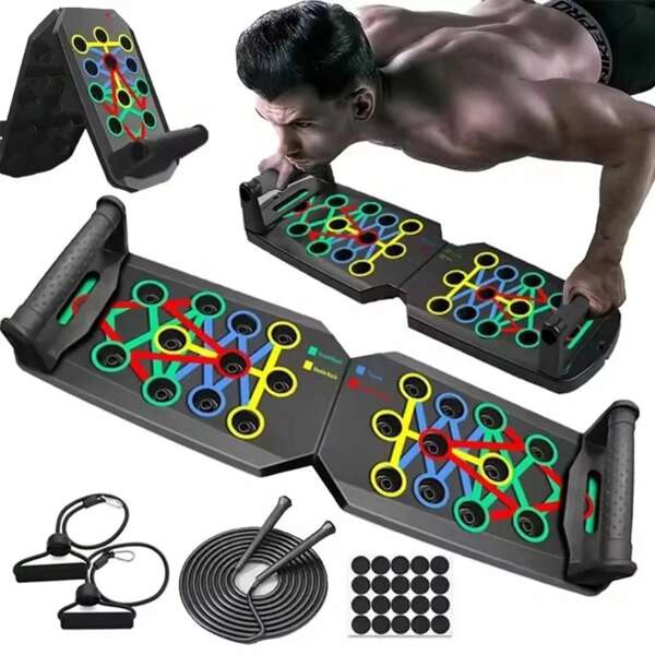 Set de planche de surélévation portable multifonctionnelle avec poignées, équipement de fitness pliable pour l'entraînement de la poitrine, de l'abdomen, des bras et du dos