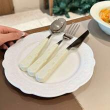 3 pezzi posate in acciaio inossidabile, coltello, forchetta e cucchiaio, set di posate, coltello da bistecca a forma di formaggio e forchetta, cucchiaio da dessert, forchetta, posate occidentali con manico in ceramica imitation