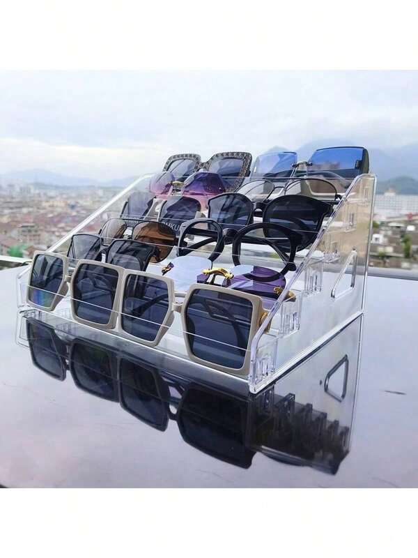 1 pieza Soporte transparente para exhibir gafas, estuche de almacenamiento para gafas de sol, estantería para gafas, soporte para exhibir gafas de sol, organizador de marco de gafas rosado, estante para exhibir gafas que bloquean la luz azul, soporte para exhibir gafas de sol de hombre