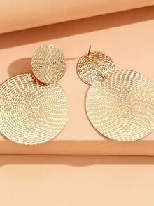 1 对金色圆形夸张个性化时尚耳环，独特别致的女性设计 - 金色2 - 查看 3