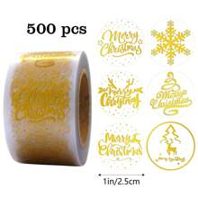 500pcs/Roll Gold Foil Christmas Stickers, 1 Inch Round Plastic Seals, Matte Finish, Disposable, Merry Christmas & Snowflake Design, For Envelope Sealing, Card Making And Holiday Decoration, 6 Patterns Room Decor Home Decor Wall Decor Wall Stickers Wall Sticker Funny Stickers Personalised Stickers Scrapbook Supplies Scrapbook