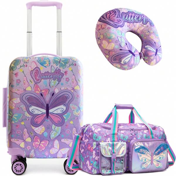 3 Pcs Kids Luggage Set Kids Backpack Travel Bag Rolling Suitcase With Wheels U-Shape Pillow Children Gift For Girls Boys Back To School
