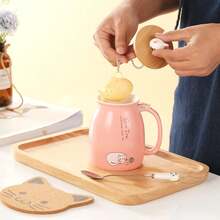 Taza de té Kawaii con infusor de gato lindo taza de café de cerámica, taza de té, color rosa, lindo, regalo para mujeres, amantes de los gatos, regalos de 13 onzas - 1 - Ver 3