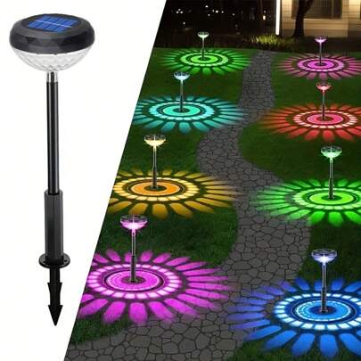 2/6 件户外 RGB 变色/暖白双模式太阳能 LED 路径灯，适用于花园装饰、圣诞装饰、太阳能地面草坪灯和景观照明