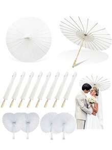 Abanico de papel blanco con forma de corazón - Parasol de estilo chino japonés para pintura DIY, boda, ducha nupcial, fotografía, decoración de fiesta